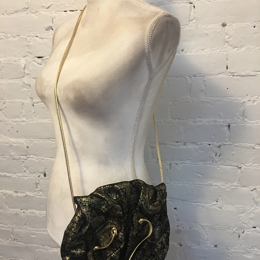Carlos Falchi vintage 80s suede metallic shoulder bag